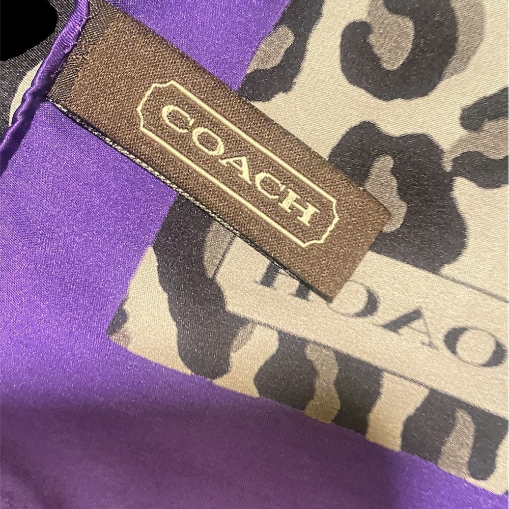 Coach Leopard Print Scarf with Purple Trim